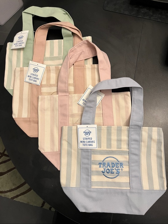 Trader Joe'S Handbags - Trader Joe’s Striped Mini Canvas tote bag, Set of 4 Blue,pink,beige,lavenderNWT